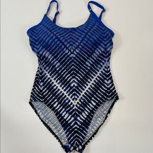 Calvin Klein Womens Blue Printed One Piece Swimsuit Sz 10